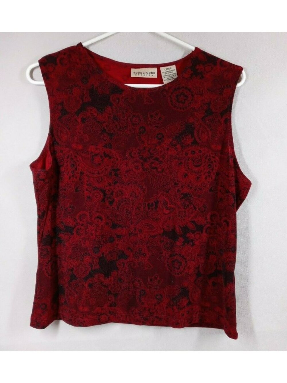 Apostrophe Women's Red & Black Metallic Sleeveless Blouse With Floral Design L
